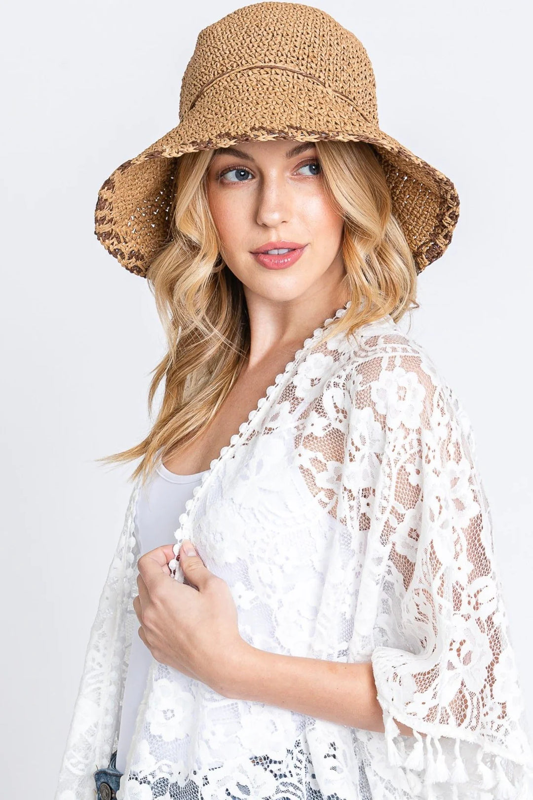 Two-Tone Straw Bucket Hat