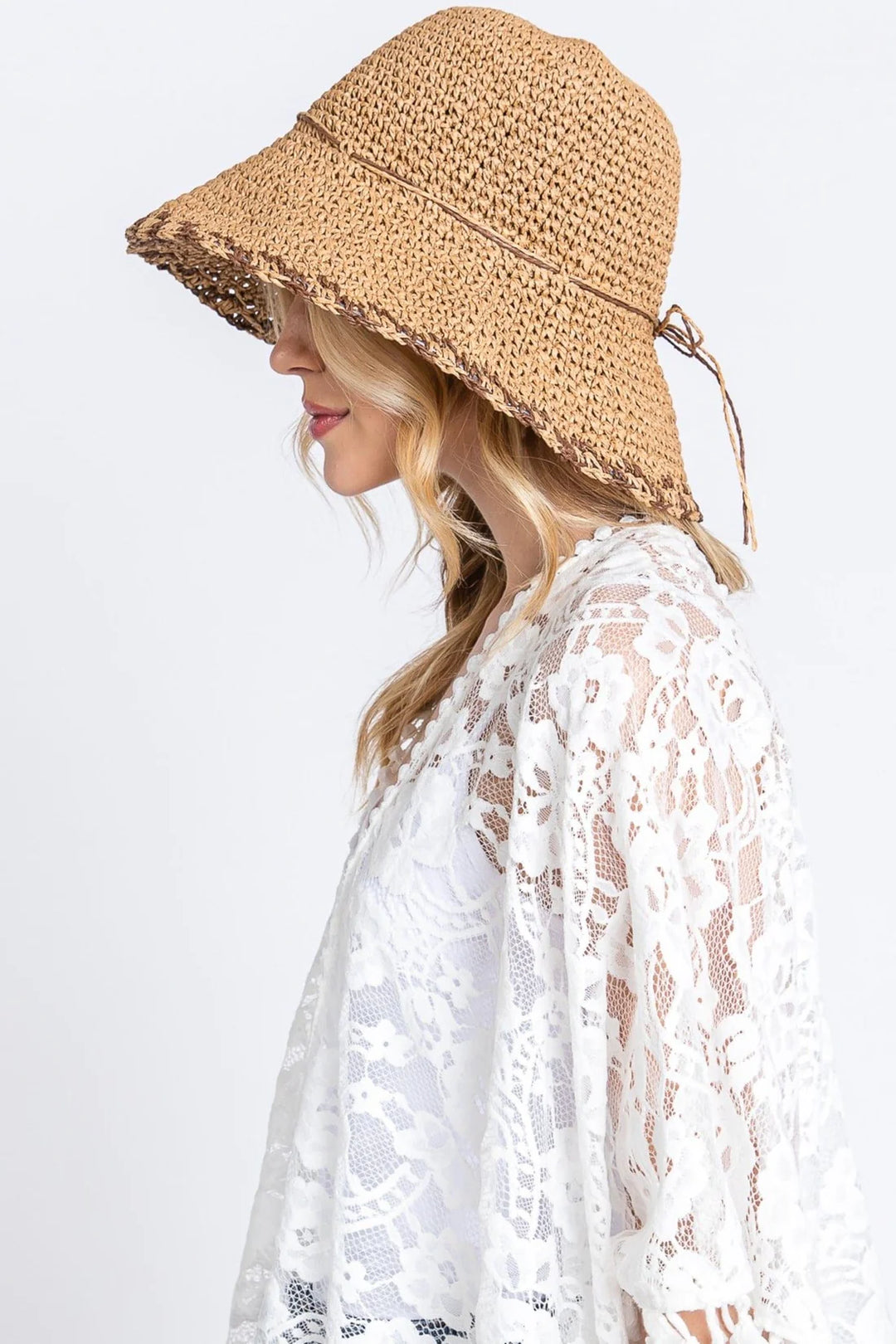 Two-Tone Straw Bucket Hat