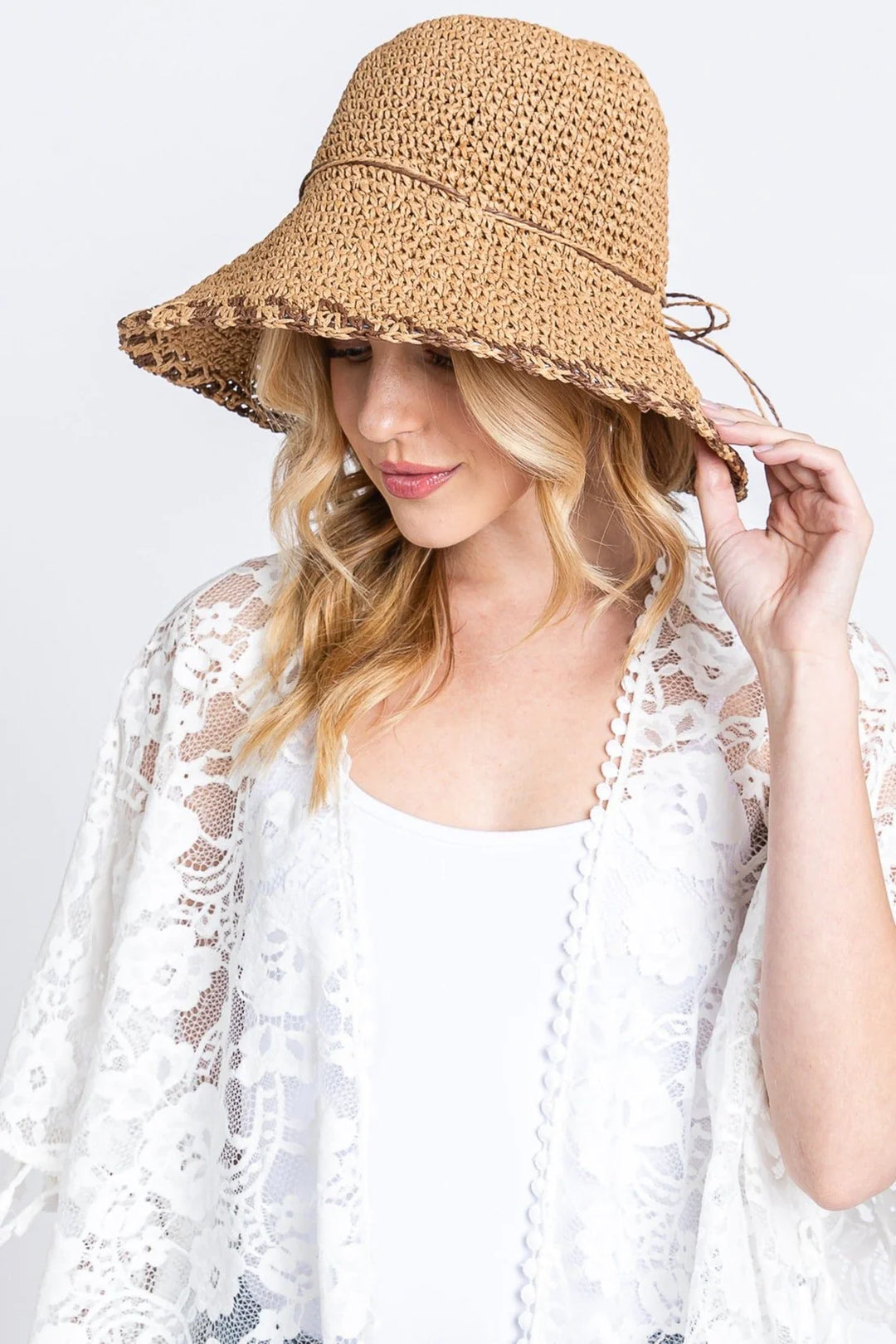 Two-Tone Straw Bucket Hat