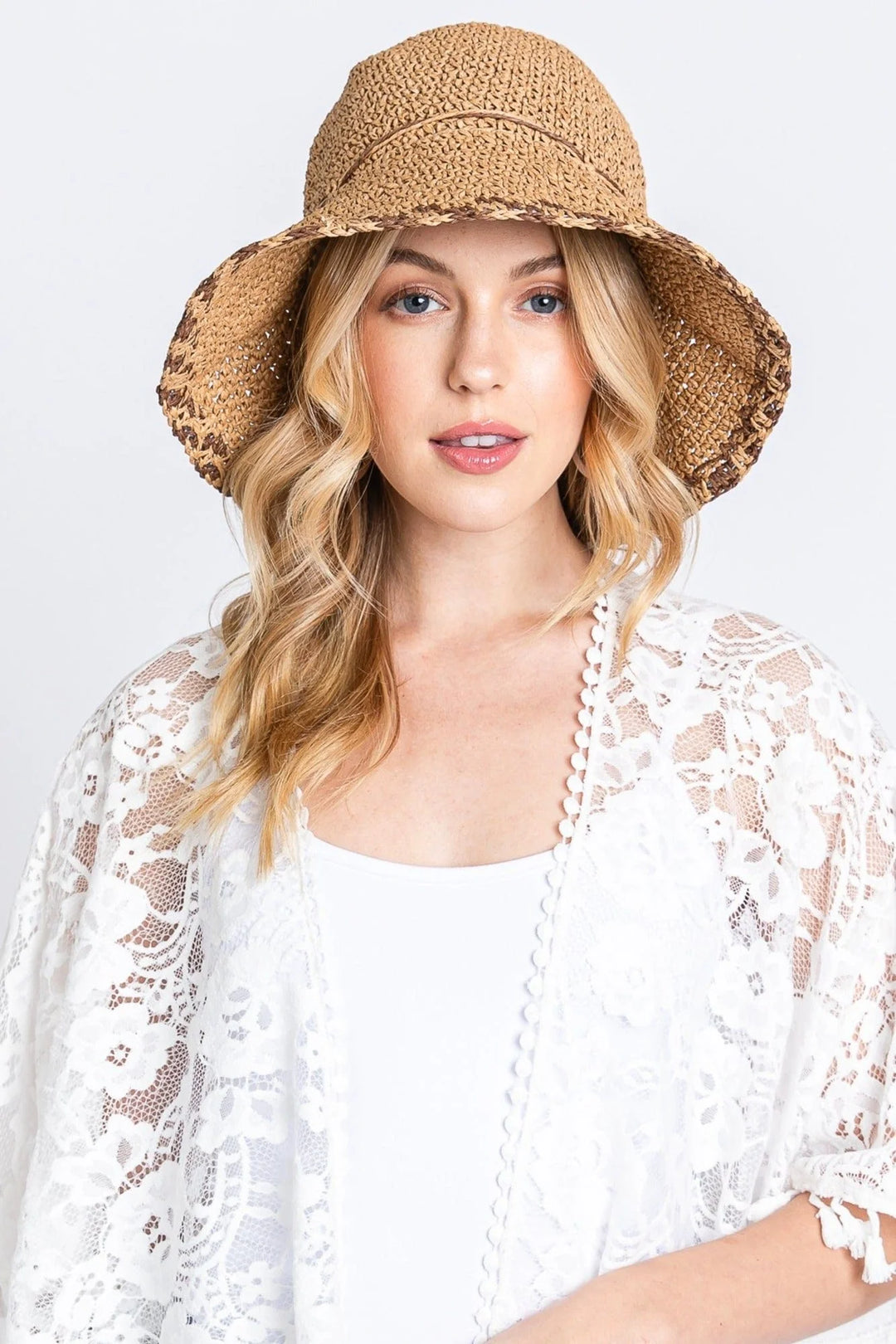 Two-Tone Straw Bucket Hat