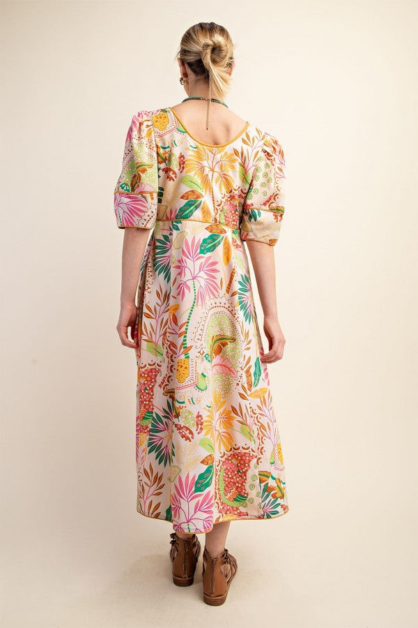 Cut Out Detail Printed Midi Dress