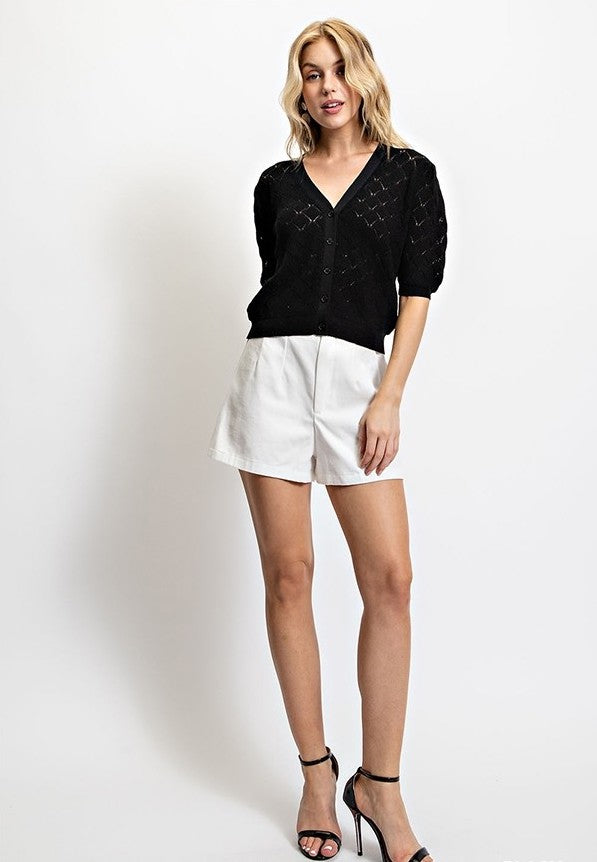 Pointelle Knit Fitted Cardigan