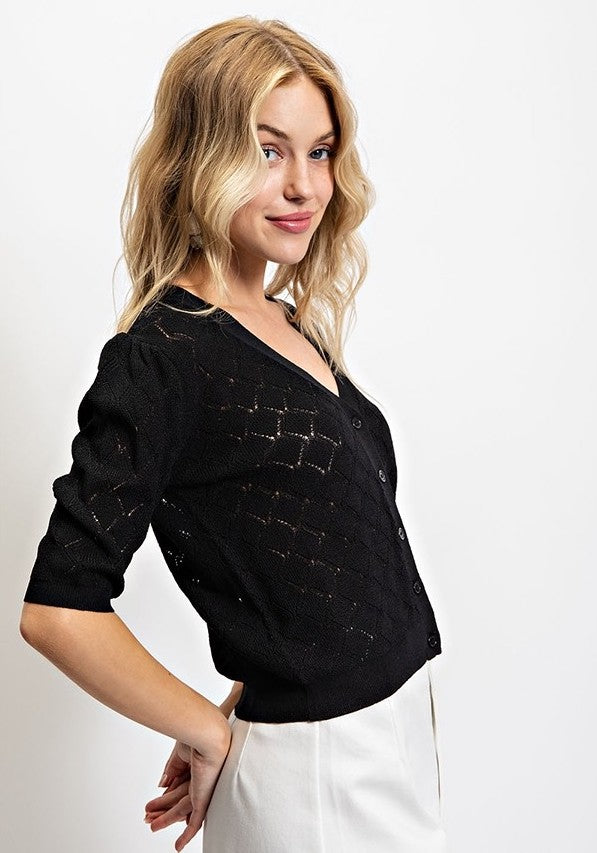 Pointelle Knit Fitted Cardigan