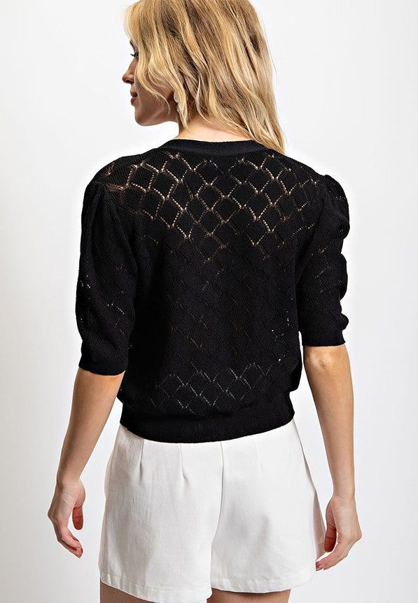 Pointelle Knit Fitted Cardigan