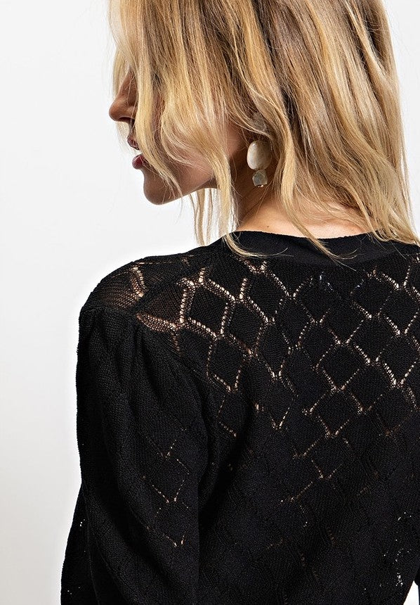 Pointelle Knit Fitted Cardigan