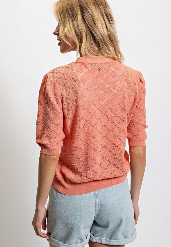 Pointelle Knit Fitted Cardigan