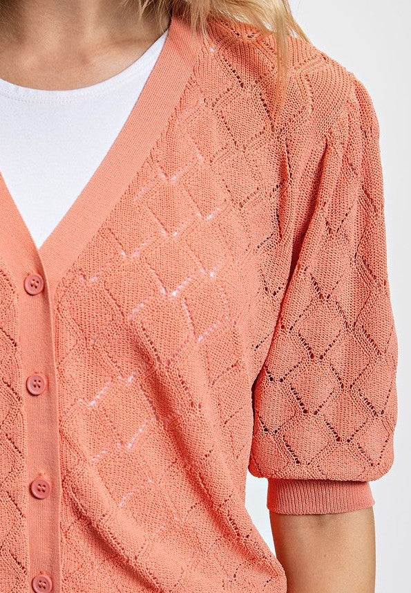 Pointelle Knit Fitted Cardigan