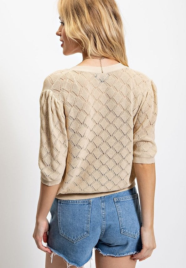 Pointelle Knit Fitted Cardigan