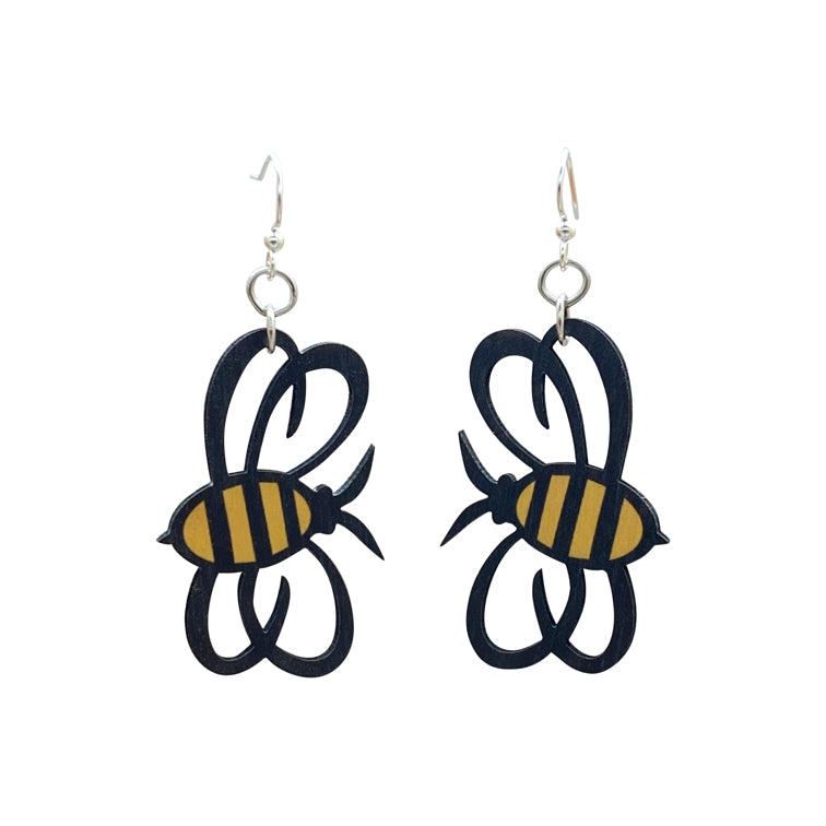 Green Tree Wooden Earring - Bumble Bee