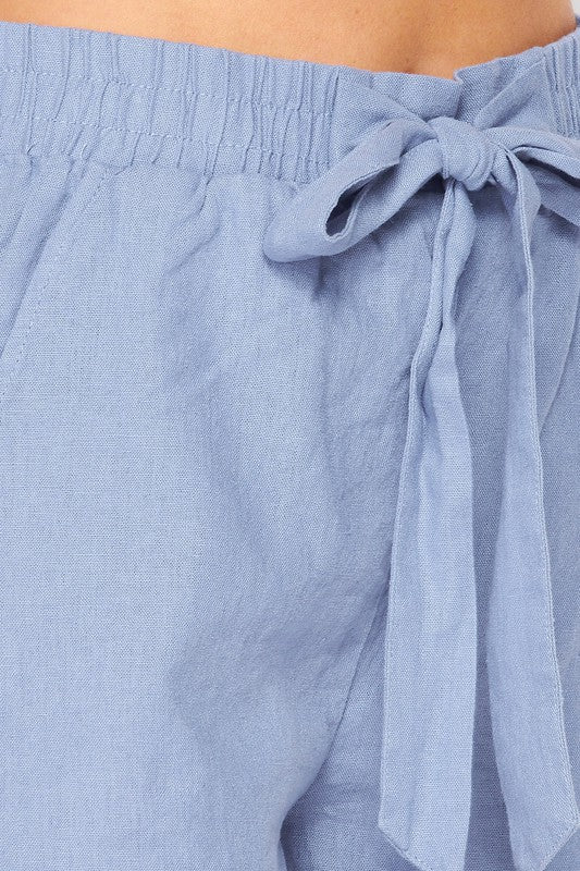 Linen Shorts With Waist Tie Accent