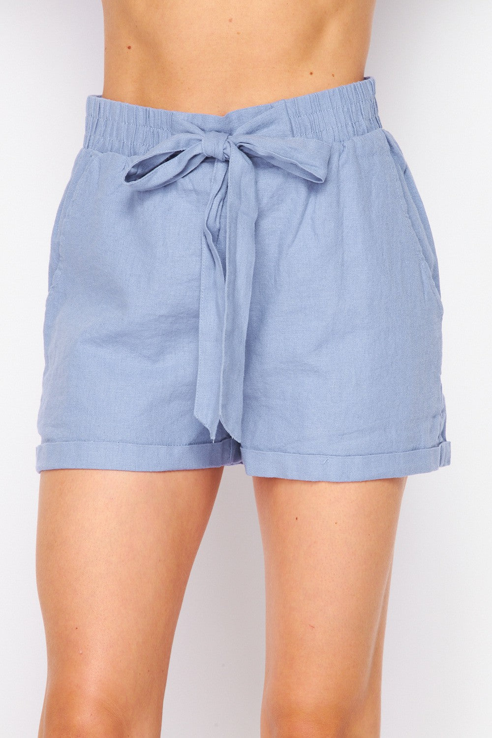 Linen Shorts With Waist Tie Accent