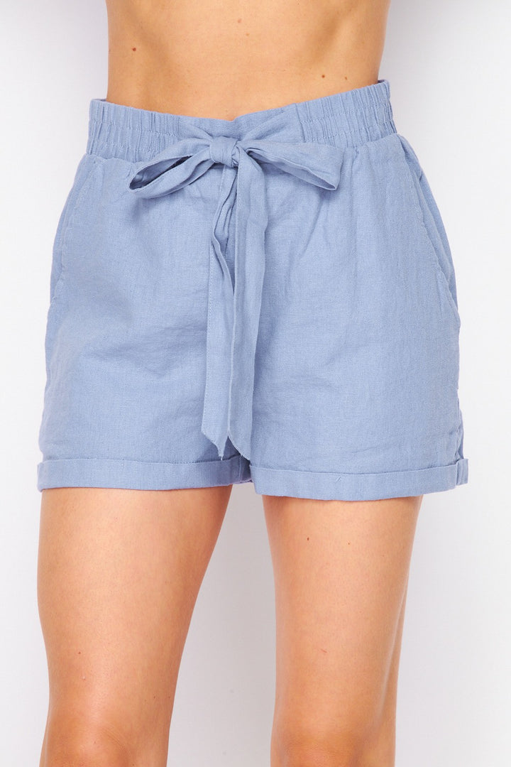 Linen Shorts With Waist Tie Accent