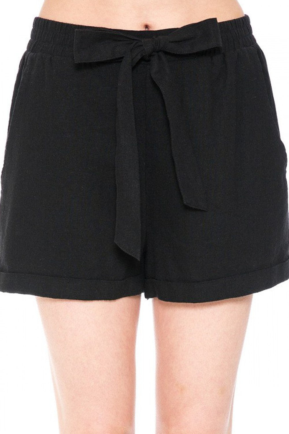 Linen Shorts With Waist Tie Accent