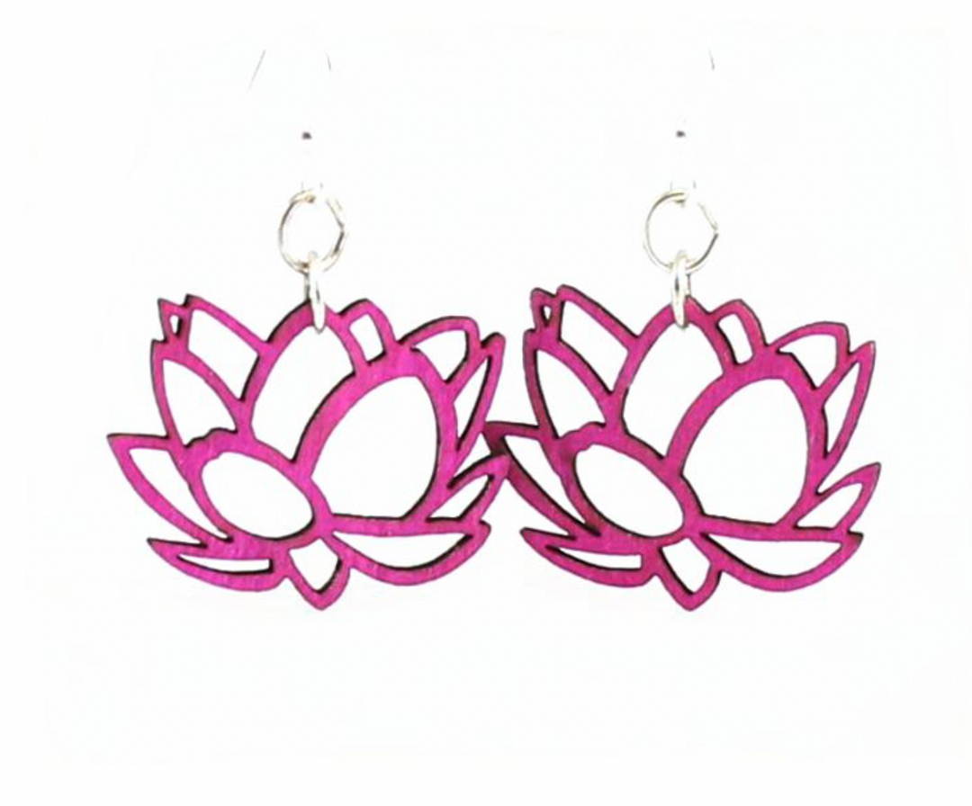 Green Tree Wooden Earring - Lotus Blossoms