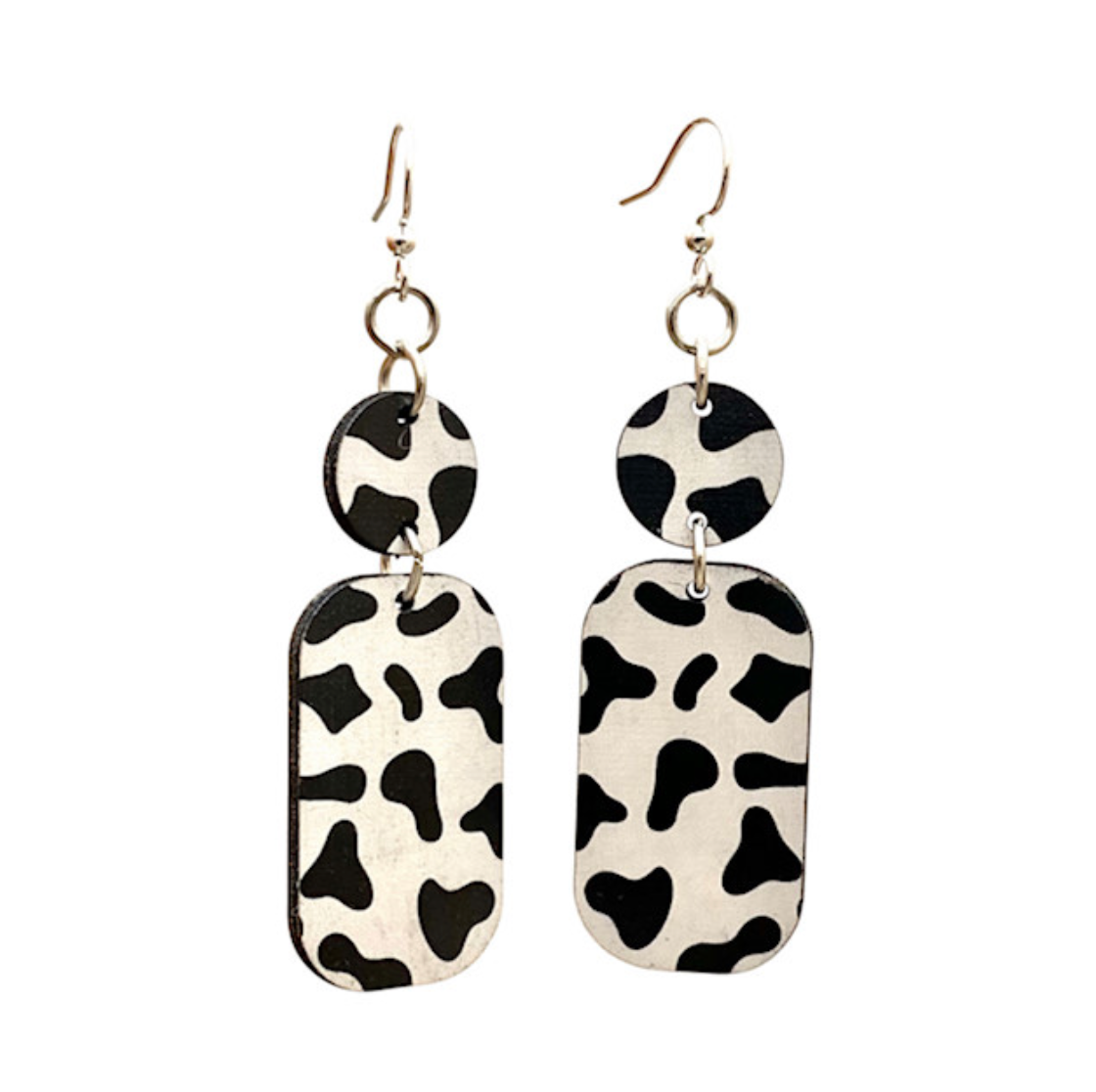Green Tree Wooden Jewelry - Cow Print Earrings