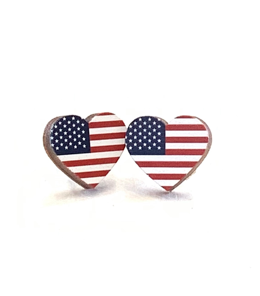 Green Tree Wooden Earring - USA Heart