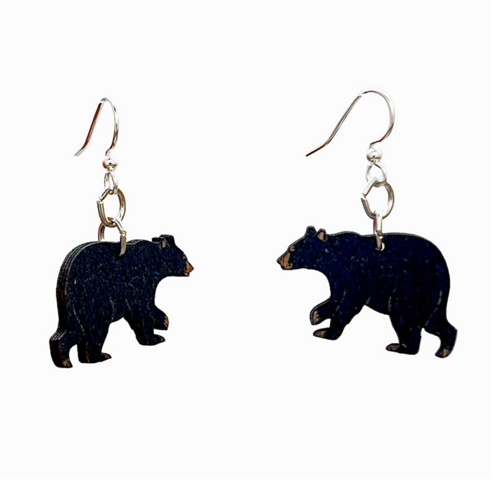Green Tree Wooden Earring - Black Bear