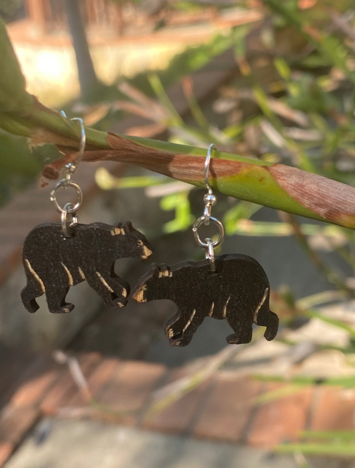 Green Tree Wooden Earring - Black Bear