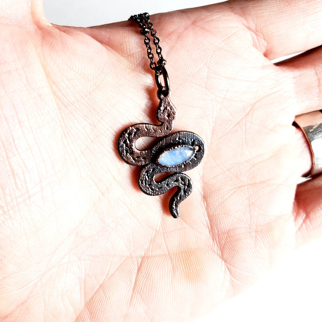 Rainbow Moonstone Earth Snake Necklace