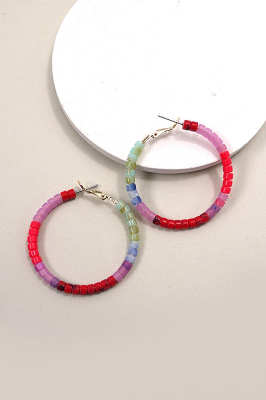 Beaded Hoops - Red