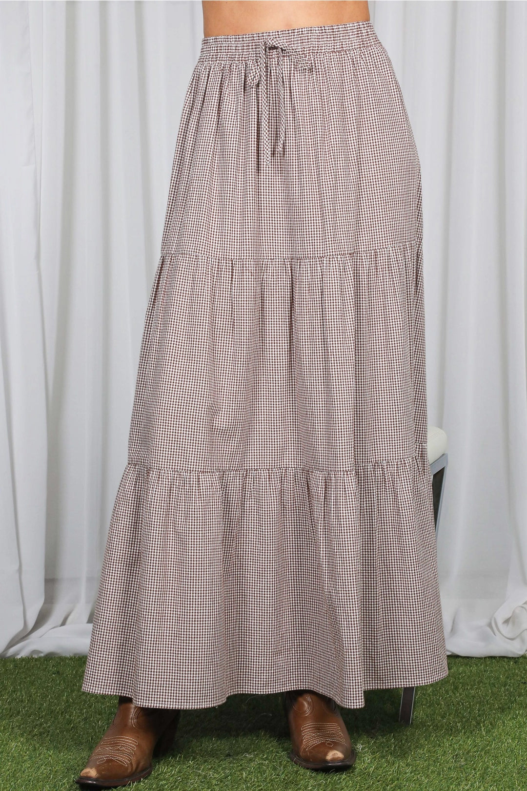Cotton Gingham Maxi Skirt