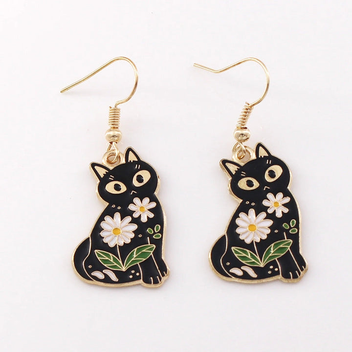 Enamel Flower Cat Dangle