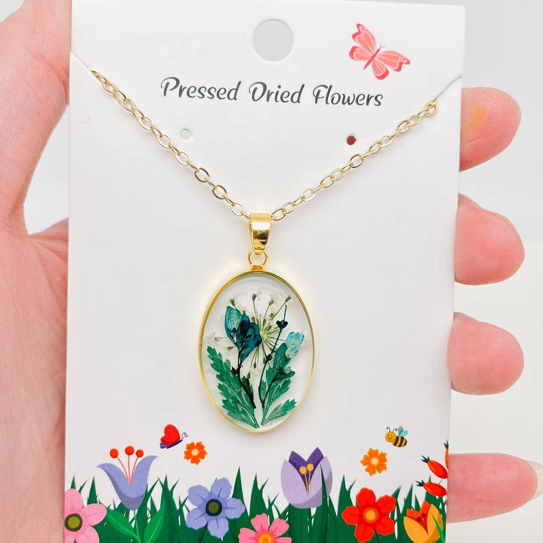 Oval Pressed Flower Necklace