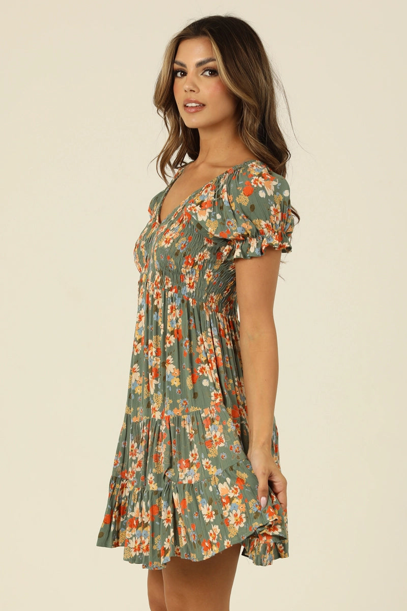 Sage + Floral Mini Dress