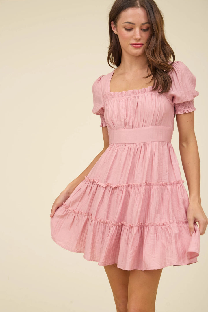 Square Neck Tiered Mini Dress