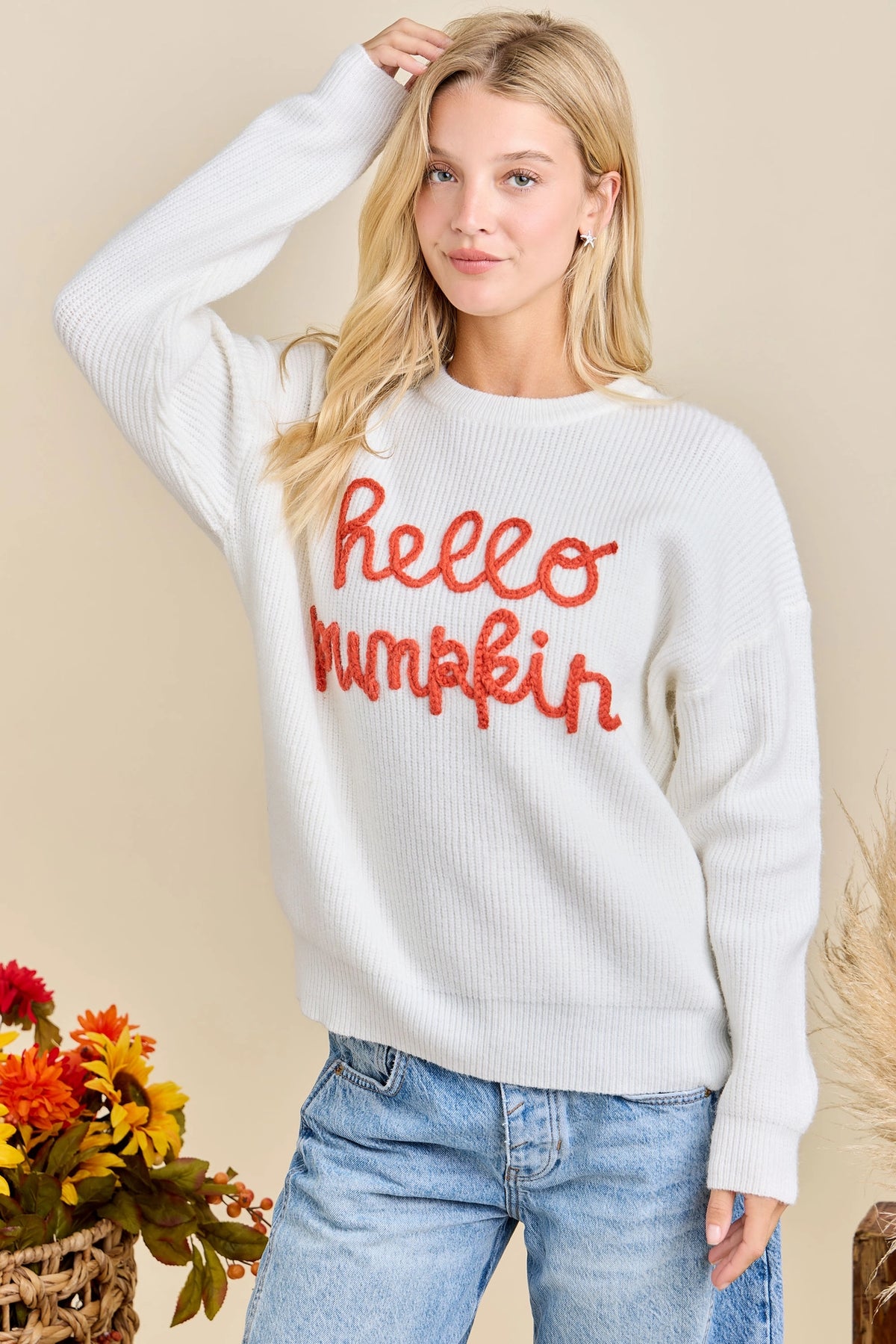 Hello Pumpkin Embroidered Sweater