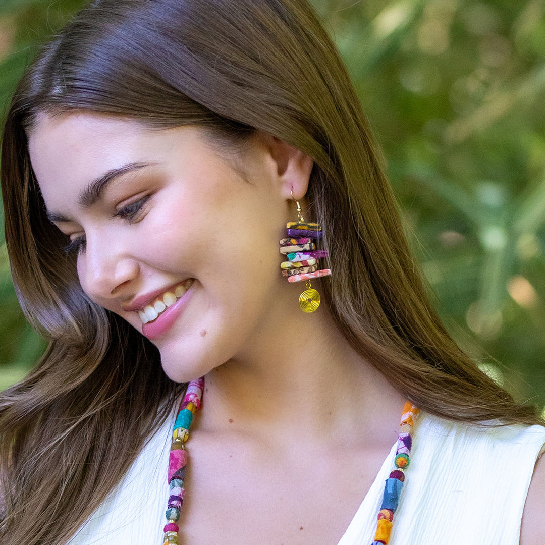 Aasha Stacked Triangle Swirls Earrings