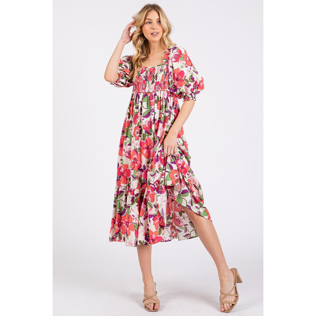 Square Neck Flower Print Dress