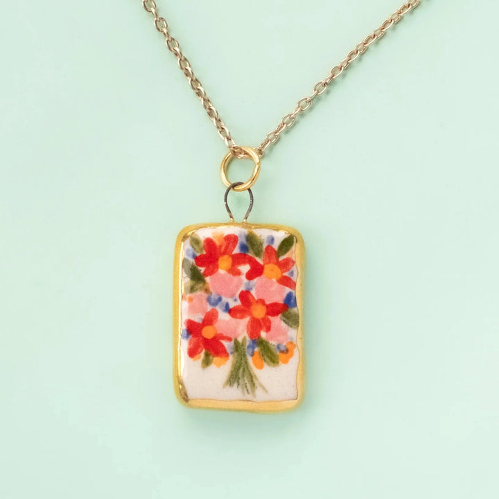 Vintage Painted Ceramic Necklace