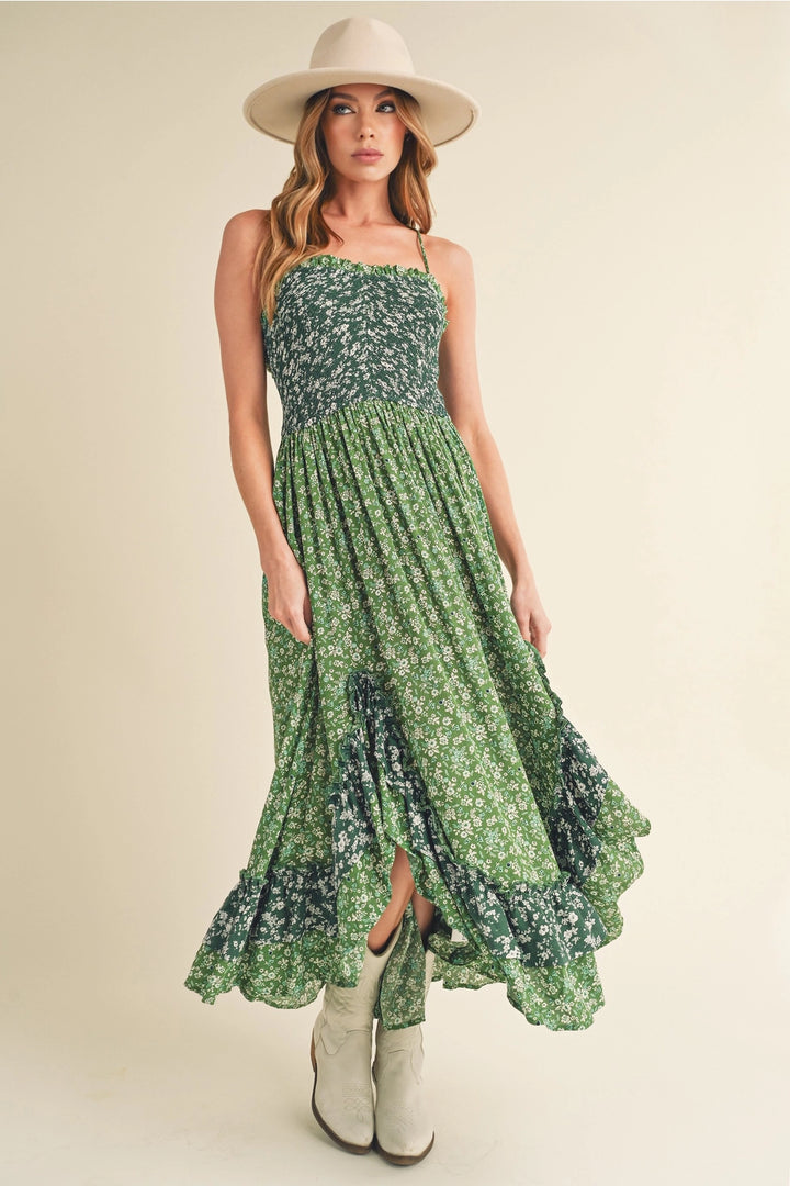 Two Tone Green Ruffle Dress
