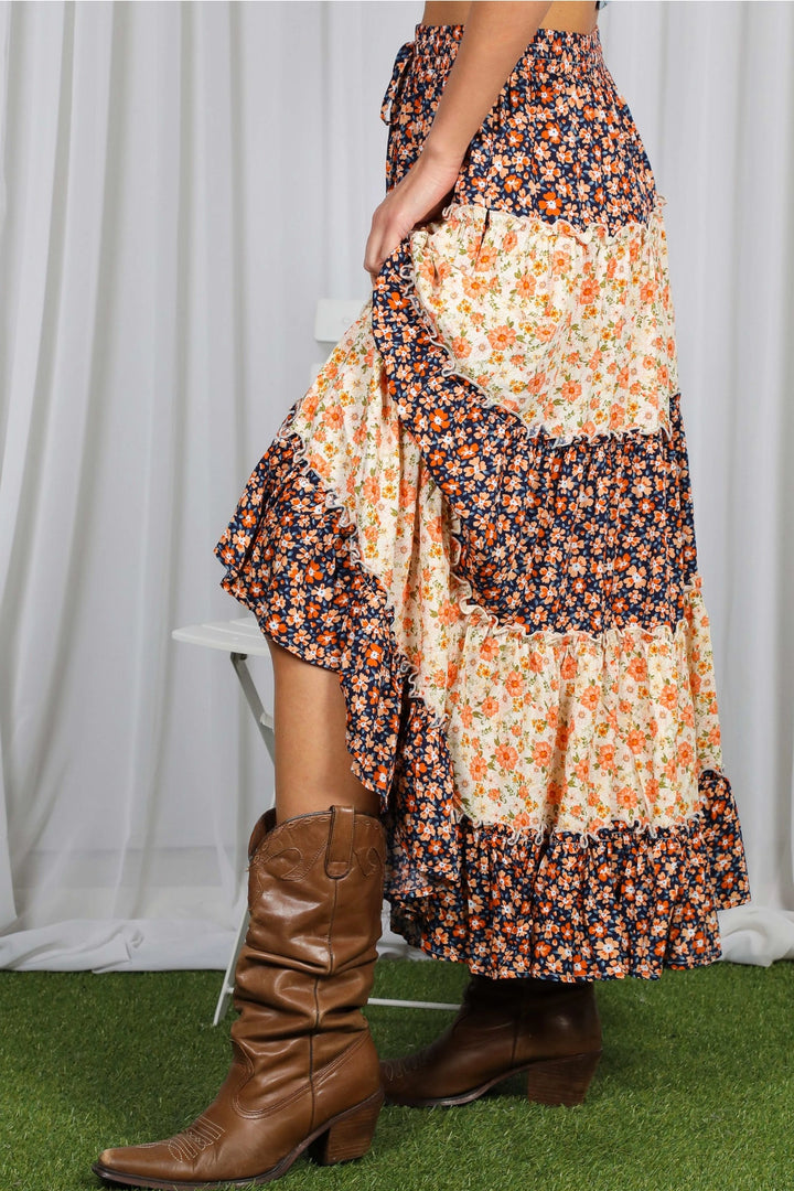 Colorblock Tiered Maxi Skirt