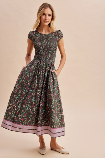 Smocked Floral Midi Dress