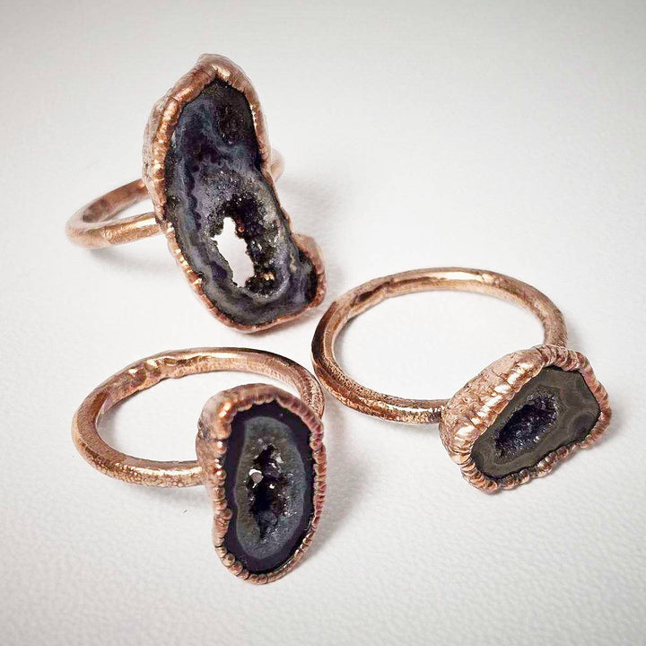 Black Geode Copper Ring