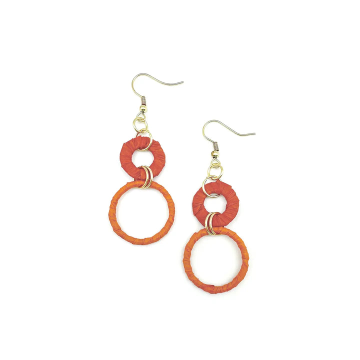 Sachi Raffia Rings Earrings - Rust Large + Small Rings