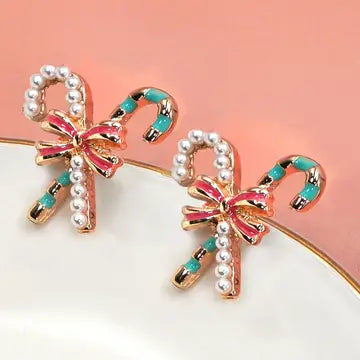 Candy Cane Pearl Bow Studs