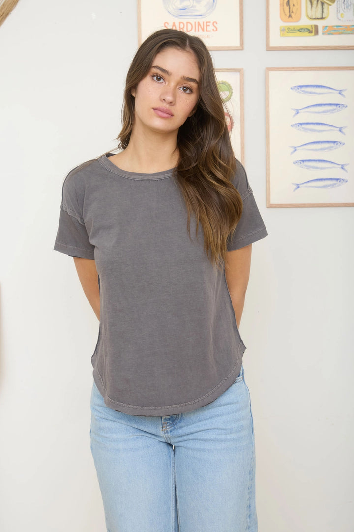 Exposed Seam Short Sleeve Top