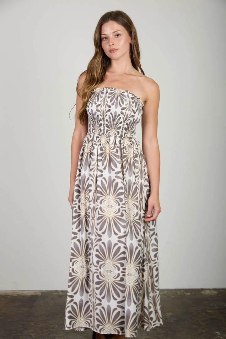 Strapless Damask Print Dress
