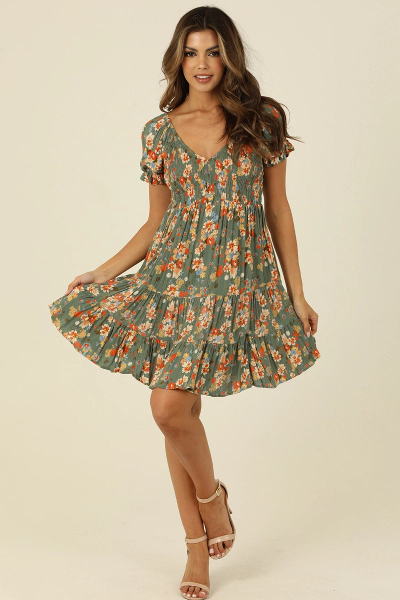 Sage + Floral Mini Dress