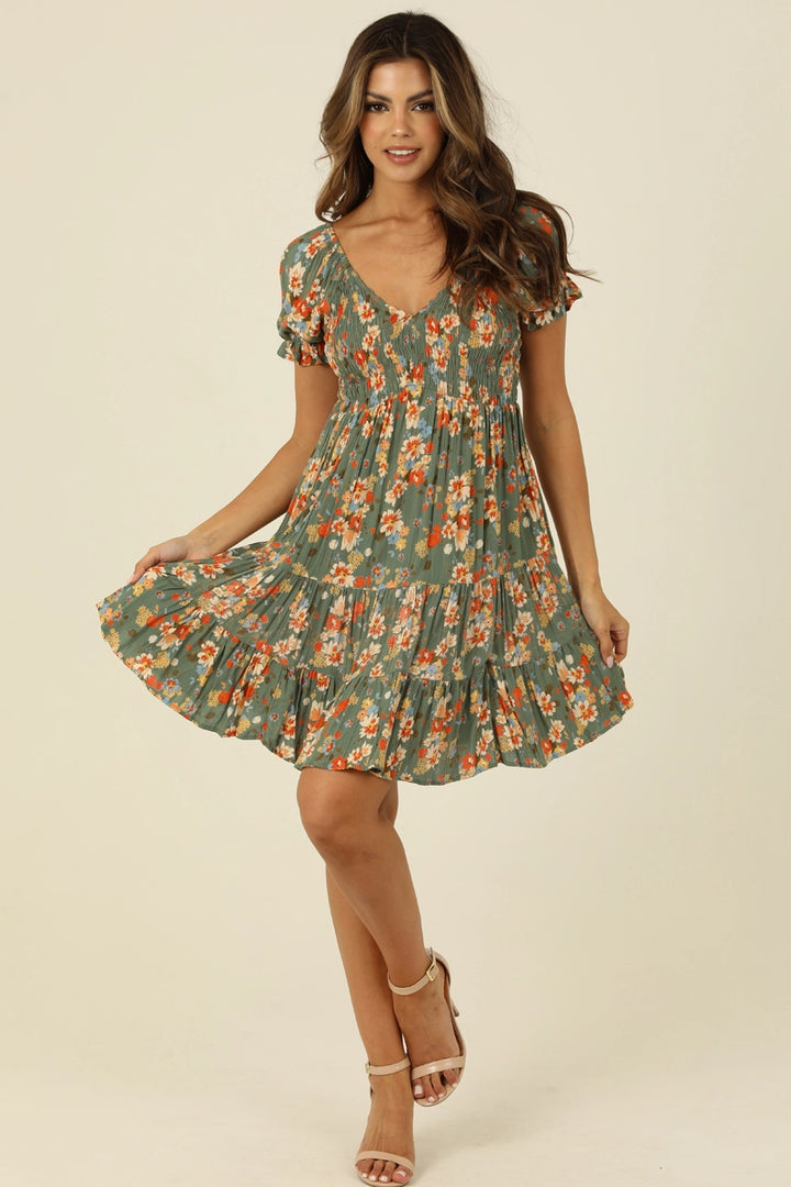 Sage + Floral Mini Dress