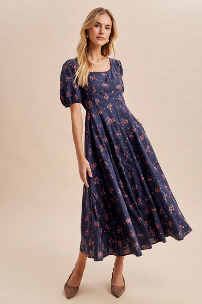 Midnight Floral Midi Dress