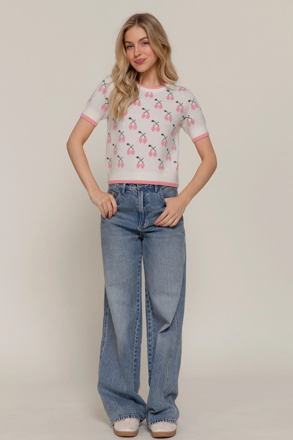 Short Sleeve Knit Cherry Top