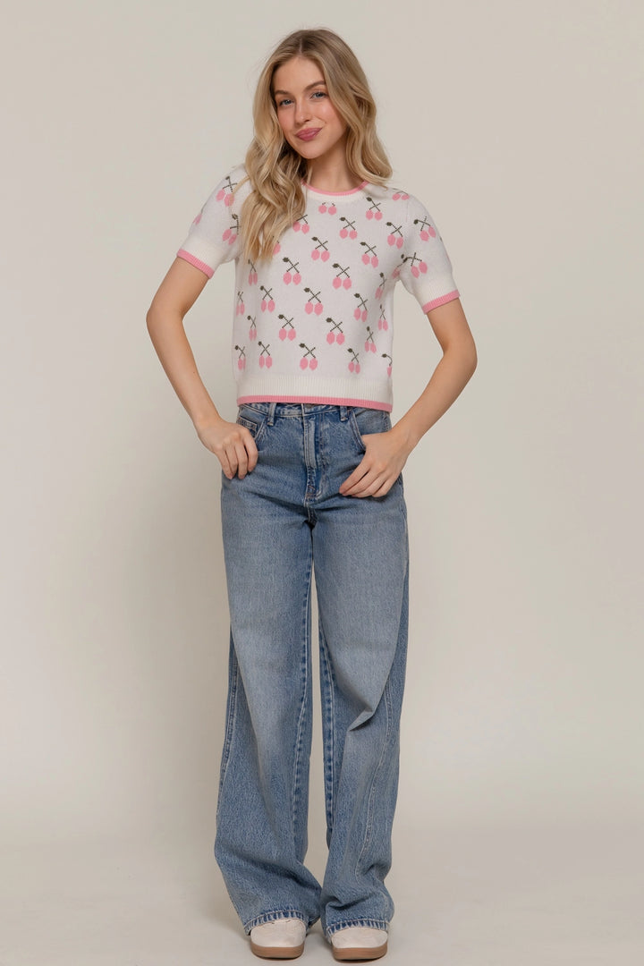 Short Sleeve Knit Cherry Top