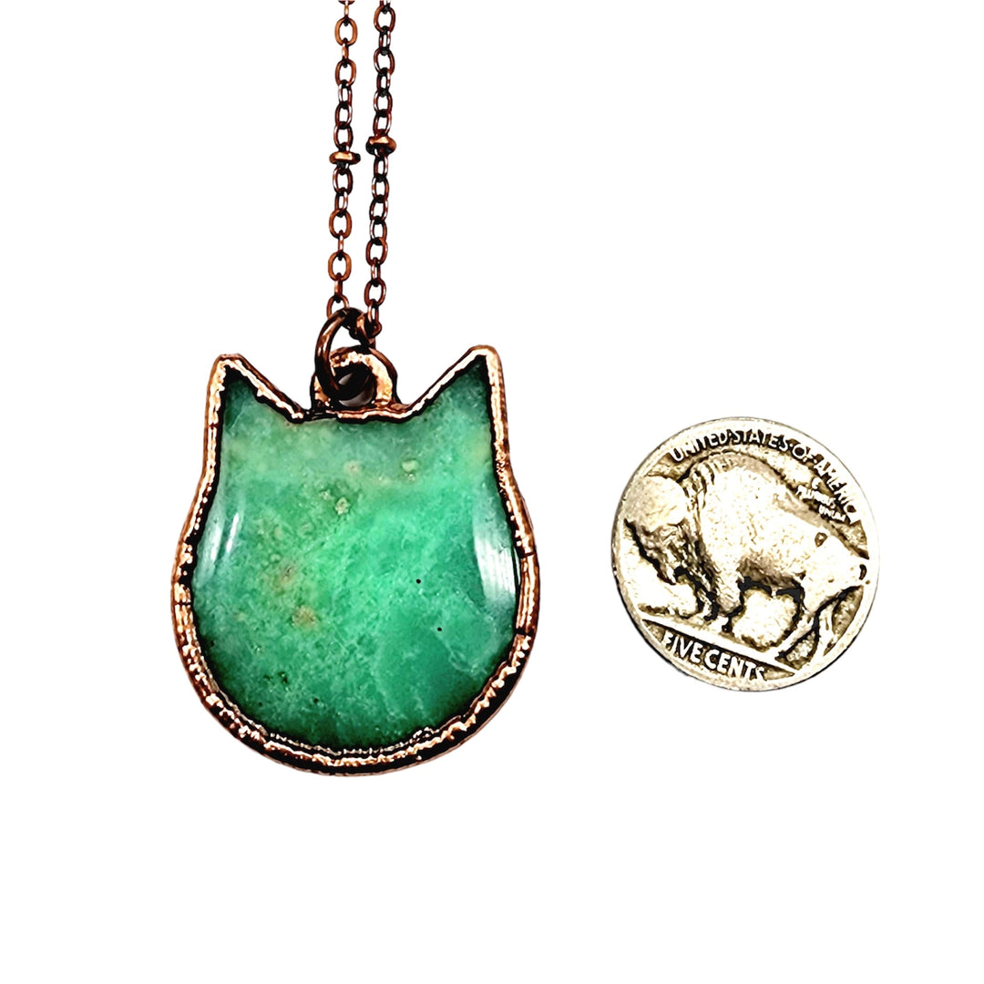 Apple Green Chrysoprase Cat Necklace