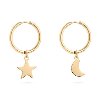 Star + Moon Charm Huggies