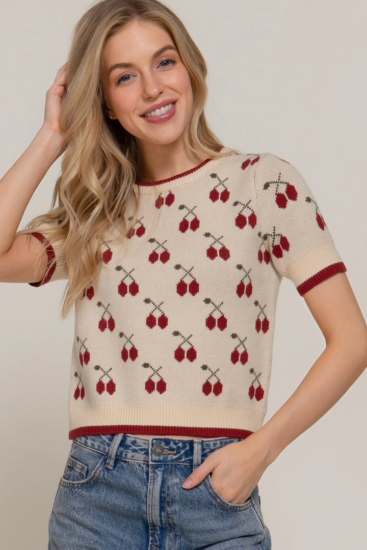 Short Sleeve Knit Cherry Top