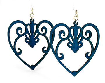 Scroll Heart - Laser Cut Wooden Earring